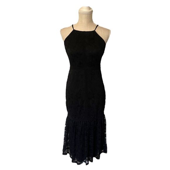 Bebe Black Lace Halter Midi Dress - Picture 2 of 15